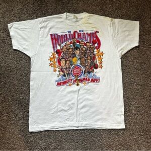 Vintage 1989 Screen Stars Detroit Pistons World Champs Caricature Tee Size XXL